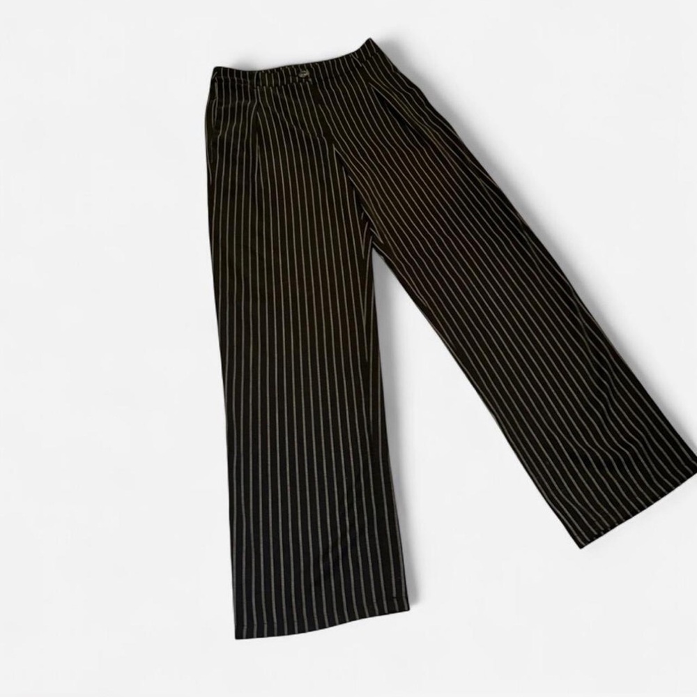 BLACK PINSTRIPE WIDE LEG TROUSERS